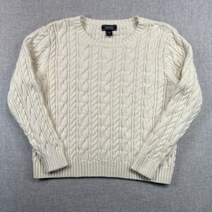 Lands' End Drifter Cable Knit Sweater Petite M White Irish Fisherman Cottage